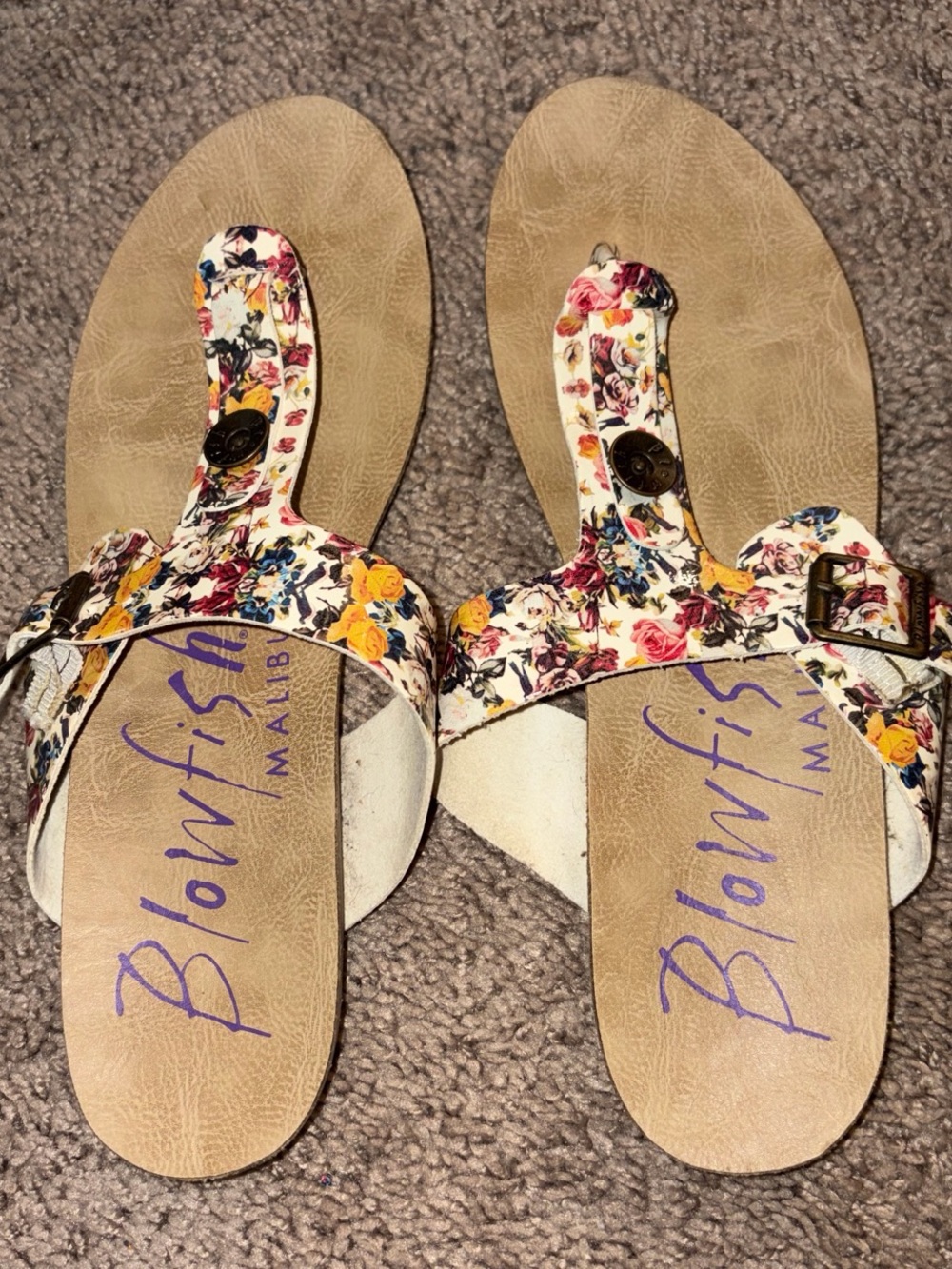 Blowfish Floral Thong Sandals in Tan and Multicolor